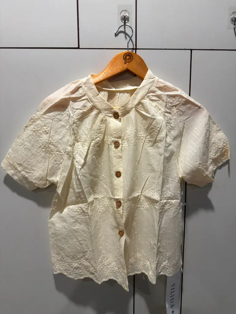 Off-White Schiffli Embroidered Free Size Linen Top