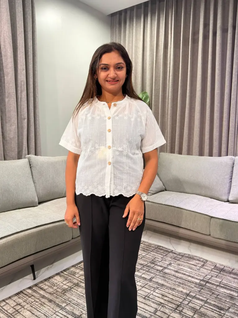 Pure White Schiffli Embroidered Free Size Linen Top