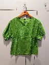 Parrot Green Floral Threadwork Free Size Linen Top