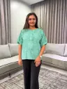 Emerald Green Floral Threadwork Free Size Linen Top