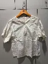 Pure White Floral Threadwork Free Size Linen Top