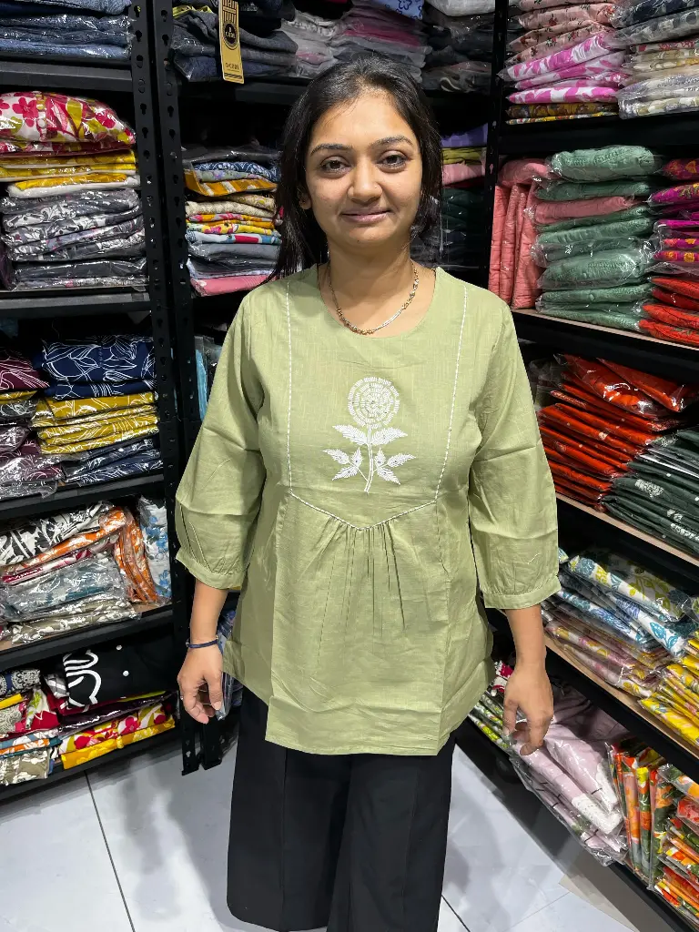 Tea Green Pure Cotton Solo Flower Tunic