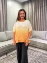 Ombre Orange Floral Embroidered Free Size Linen Top