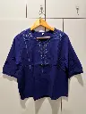 Royal Blue Embroidered Yoke Imported Linen Top