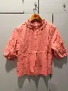 Peach Coral Ruffle Collar Embroidered Free Size Linen Shirt Top