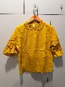 Mustard Yellow Ruffle Collar Embroidered Free Size Linen Shirt Top