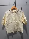 Pastel Yellow Ruffle Collar Embroidered Free Size Linen Shirt Top