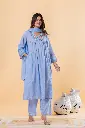 Powder Blue Floral Embroidered Mull Cotton Kurta Set with Dupatta