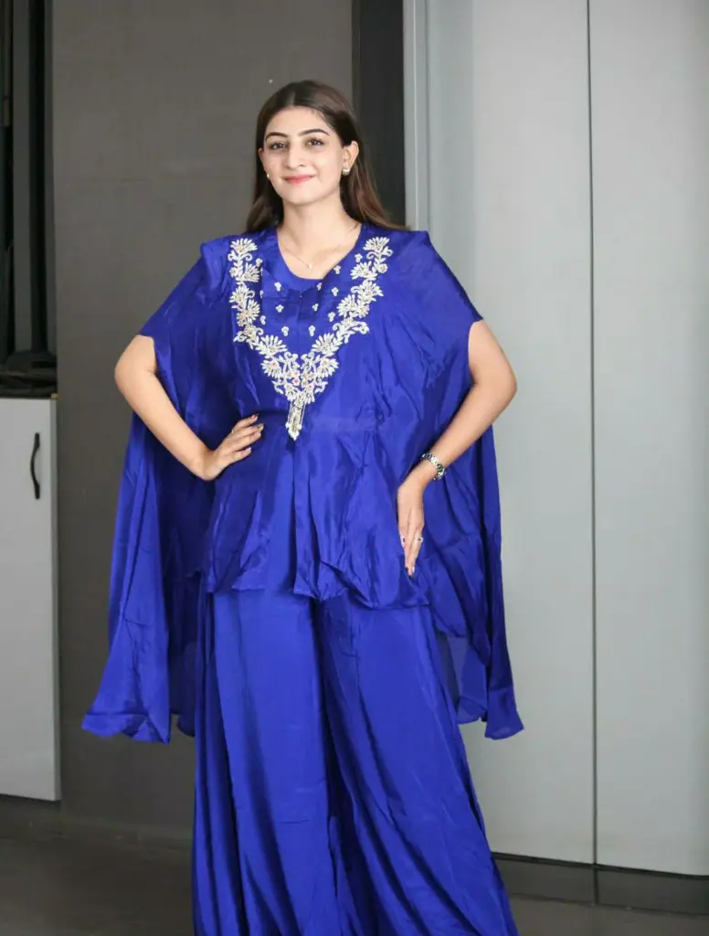 Royal Blue Hand-Embroidered Cape Kurta Set with Sharara Palazzo