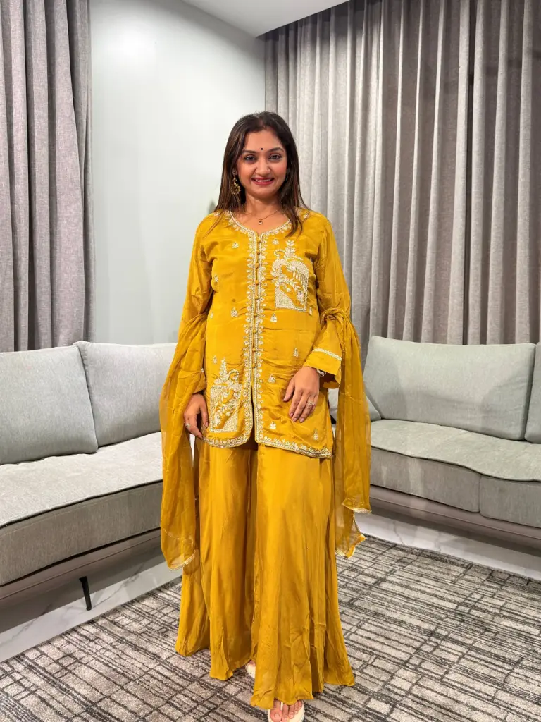 Mustard Royale Pure Chinon Indo-Western Set