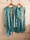 Aqua Blue Royale Shining Silk Indo-Western Set
