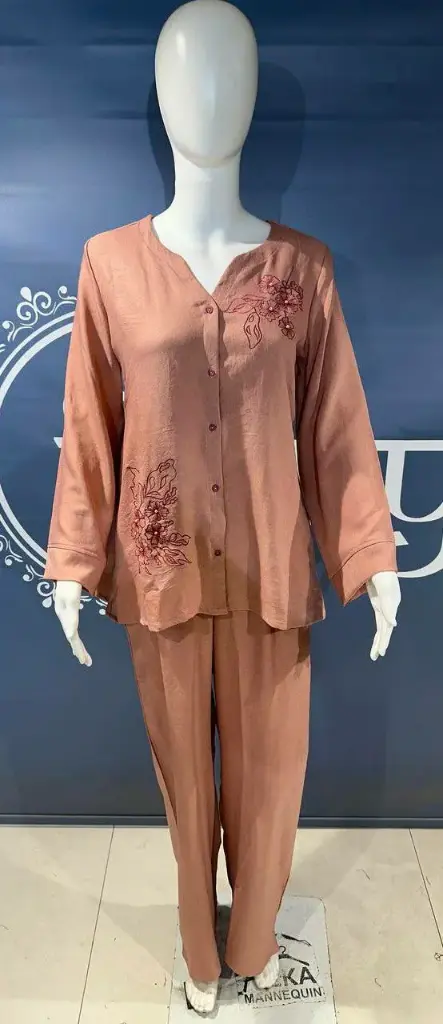 Dusty Rose Floral Embroidered Linen Cotton Co-ord Set