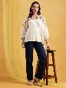 Off-White Embroidered Yoke Soft Jacquard Cotton Top