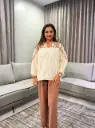 Off-White Embroidered Yoke Soft Jacquard Cotton Top