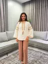 Off-White Tassel Tie-Neck Embroidered Jacquard Cotton Top
