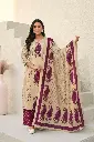 Beige and Magenta Paisley Print Soft Cotton 3-Piece Kurta Set