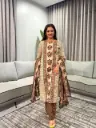 Beige Maroon Floral Printed Cotton Straight Kurta Palazzo Set