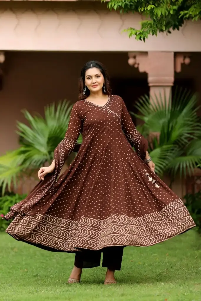 Chocolate Bandhani Bloom Pure Cotton Kurta Set