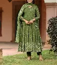 Olive Green Bandhani Mirror Work Pure Cotton 3-Piece Kurta Set