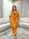 Mustard Yellow Viscose Crepe Printed Kurta Palazzo Set