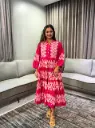 Pink Geometric Tiered Pure Cotton Long Dress