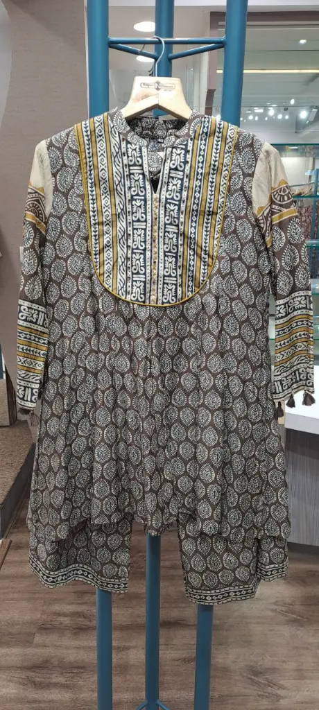 Charcoal Grey Ethnic Block Print Viscose Crepe Co-Ord Set