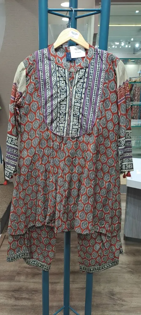 Rust Red Ethnic Block Print Viscose Crepe Co-Ord Set