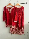 Ruby Red Festive Silk Hand-Embroidered Sharara Suit Set