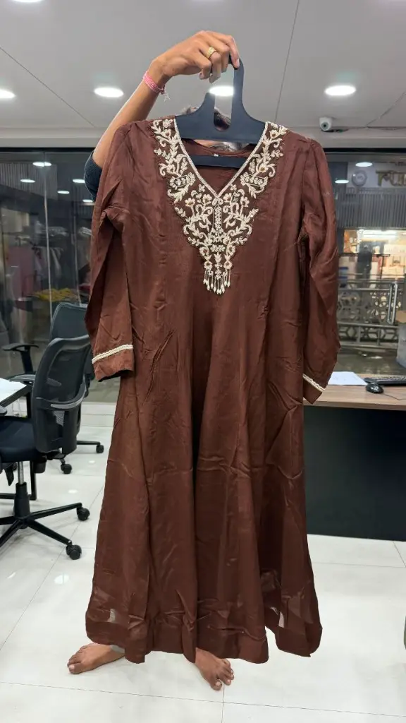 Chocolate Brown Festive Silk Hand-Embroidered Sharara Suit Set