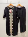 Jet Black Lace Embroidered Imported Cotton Kurta Set