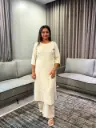 Beige Embroidered Front-Panel Imported Cotton Kurta Set