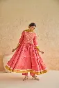 Coral Pink Tiered Anarkali Festive Cotton Suit Set