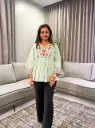 Pista Green Floral Embroidered Mull Cotton Short Top
