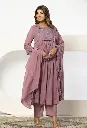 Dusty Mauve Lace Embroidered Anarkali Cotton Suit Set