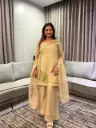 Champagne Gold Glass Tissue Angrakha Co-Ord Set