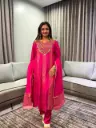 Rani Pink Dola Silk Banarasi Panels & Zardozi Yoke Suit Set