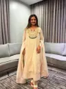 Beige Gold Festive Tissue Hand-Embroidered Anarkali Suit Set