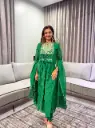 Emerald Green Dola Silk Hand-Embroidered Tassel Anarkali Set