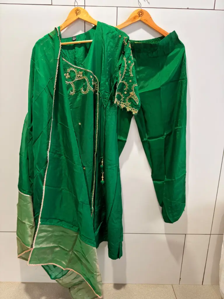 Emerald Green Dola Silk Angrakha Co-Ord Set