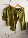 Olive Green Flex Cotton Embroidered Notch Collar Co-Ord Set