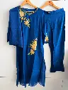 Royal Blue Mull Chanderi Floral French Knot Kurta Set