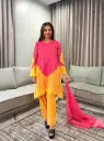 Pink & Yellow Kota Doriya Leheriya Kurta Set