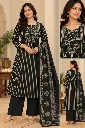Black & Gold Striped Cotton Printed Kurta Set