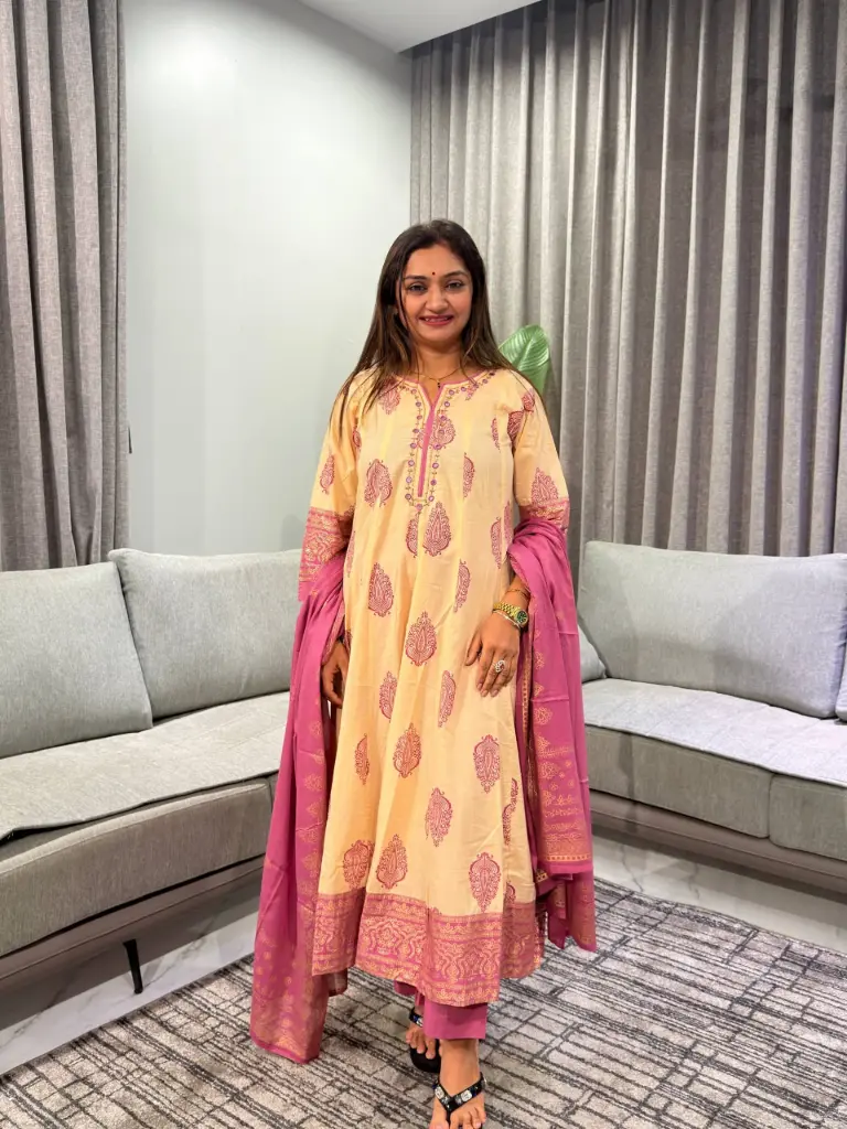 Magenta Paisley Mull Cotton Anarkali Set