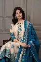 Teal Blue & Beige Paisley Mull Cotton Anarkali Set