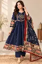 Navy Blue Anarkali Printed Mull Cotton Kurta Set