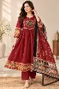 Elegant Maroon Floral Yoke Anarkali Suit Set by Pravra Fashion