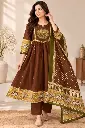 Chocolate Brown Anarkali Pure Mull Cotton Kurta Set with Bandhani Dupatta