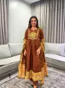 Chocolate Brown Anarkali Pure Mull Cotton Kurta Set with Bandhani Dupatta