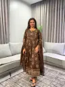 Dark Coffee Brown Printed Pure Mull Cotton Flared Anarkali Kurta Set